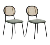 Homcom pack de 2 sillas de comedor sillas de cocina con respaldo de ratán sintético y marco de acero para salón 44x54x87 cm verde oscuro y negro
