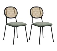 HOMCOM Pack de 2 Sillas de Comedor Sillas de Cocina con Respaldo de Ratán Sintético y Marco de Acero para Salón 44x54x87 cm Rosa y Negro Green