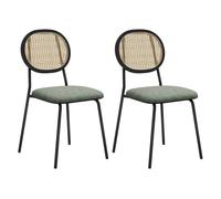 Homcom pack de 2 sillas de comedor sillas de cocina con respaldo de ratán sintético y marco de acero para salón 44x54x87 cm verde oscuro y negro