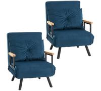 Homcom pack de 2 sofás cama de 1 plaza sofás cama plegables tapizados en terciopelo con respaldo ajustable de 5 niveles y almohadas acolchadas para oficina dormitorio salón 63x73x81 cm azul