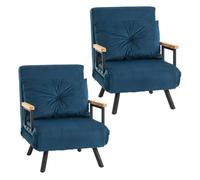 Homcom pack de 2 sofás cama de 1 plaza sofás cama plegables tapizados en terciopelo con respaldo ajustable de 5 niveles y almohadas acolchadas para oficina dormitorio salón 63x73x81 cm azul