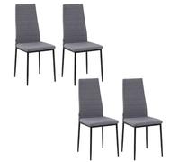 HomCom Sillas de comedor Pack 4 Modernas respaldo alto, tapizadas lino sintético, patas metal Gris