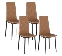 Homcom pack de 4 sillas de comedor, sillas de cocina modernas, tapizadas de cuero sintética, respaldo alto, asiento acolchado, patas de acero, marrón