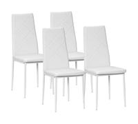 HomCom Set 4 sillas de comedor Tapizadas piel sintética Respaldo alto Patas de acero Blanco