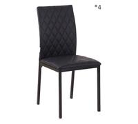 Homcom pack de 4 sillas de comedor, sillas de cocinas modernas, respaldo alto con costuras decorativas de diamantes, tapizadas en cuero sintético, patas de acero, carga 120 kg, negro 1 cm