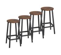 Homcom pack de 4 taburetes altos de cocina altura 65 cm taburetes de bar sillas de bar con patas de acero y reposapiés para salón comedor bar carga 75 kg marrón rústico y negro 32.5 cm