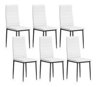 HOMCOM Pack de 6 Sillas de Comedor Modernas con Respaldo Alto Blanco | Sillas de Cocina, Tapizadas en Lino Sintético, Patas de Metal, para Salón