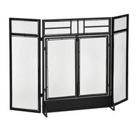 HOMCOM Pantalla Protectora de Chimenea 3 Paneles 120x11,5x79 cm Negro | Salvachispas Plegable, con Doble Puerta, Pies Adicionales, Estructura de Metal