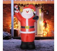 HOMCOM Papá Noel Hinchable 240 cm con Bastón Luces LED e Inflador Decoración Navideña para Exterior Interior Multicolor
