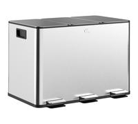 HOMCOM Papelera Cocina de Acero Inoxidable con 3 Compartimentos 3x10L con Pedales Tapas de Cierre Suave y Cubo Extraíble Plata