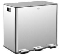HOMCOM Papelera Cocina de Acero Inoxidable con 3 Compartimentos 3x15L con Pedales Tapas de Cierre Suave y Cubo Extraíble Plata