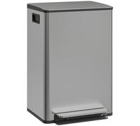 HOMCOM Papelera de cocina 50 L con pedal y cierre suave, cubo extraíble, 41,7 x 36,6 x 62 cm, plateado