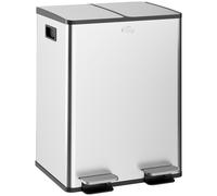 HOMCOM Papelera de Cocina de Acero Inoxidable con 2 Compartimentos 2x20L Pedal Tapas de Cierre Suave y Cubo Extraíble Plata