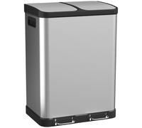 HOMCOM Papelera de Cocina de Doble Compartimento 2 x 30 L con Pedal de Acero Inoxidable Tapa con Cierre Suave Plateado Aosom España