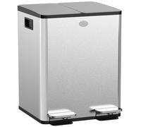 HOMCOM - Papelera de cocina doble, 2 x 20 L, cubo de pedal de acero inoxidable, 2 tapas de cierre suave, cubos interiores extraíbles y asas anti-huellas dactilares, 45,8 x 36 x 51,6 cm