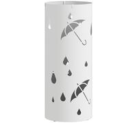 HOMCOM Paragüero cilíndrico soporte para paraguas bandeja de goteo extraíble y 4 ganchos, Ø 17 x 41 cm, blanco