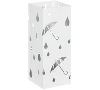 HOMCOM Paragüero de Acero Paragüero Blanco con 4 Ganchos y Bandeja de Goteo Extraíble Porta Paraguas Diseño Tallado para Pasillo Entrada 15,5x15,5x41 cm