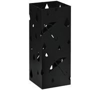 HomCom Paragüero de acero negro 4 ganchos bandeja de goteo extraíble 15,5x15,5x41 cm