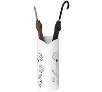 HOMCOM Paragüero de Acero Soporte de Paraguas con 4 Ganchos y Bandeja de Goteo Extraíble Paragüero Blanco para Entrada Oficina 17x17x41 cm