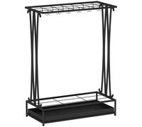 HOMCOM Paragüero Moderno de Acero con 21 Espacios y 24 Ganchos Bandeja Recogegotas Extraíble para Entrada 50x24x68 cm Negro