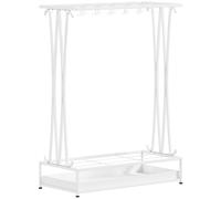 HOMCOM Paragüero Moderno de Acero con 21 Espacios y 24 Ganchos Bandeja Recogegotas Extraíble para Entrada 50x24x68 cm Blanco
