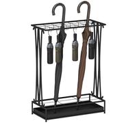 HOMCOM Paragüero Moderno Rectangular Soporte de Paraguas de Acero con 24 Ganchos 21 Espacios y Bandeja Recogegotas Extraíble Paragüero para Entrada Oficina 50x24x68 cm Negro