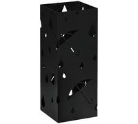 HOMCOM Paragüero Negro Paragüero de Acero con 4 Ganchos y Bandeja de Goteo Extraíble para Pasillo Entrada 15,5x15,5x41 cm