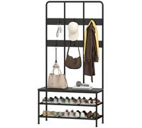 HOMCOM, perchero 3 en 1: perchero, ganchos para ropa, banco con asiento y estante para zapatos, fabricado en metal