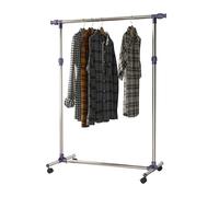 HOMCOM Perchero Acero Inox Colgador Ropa 4 Ruedas Alto y Largo Regulables 86-160 x 45 x 95-170cm