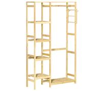 HOMCOM Perchero Burro de Bambú de Pie con Estantería de 4 Niveles con Barra Estante Inferior y Colgador Lateral 90x30x155 cm Natural Aosom España