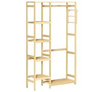 HOMCOM Perchero Burro de Bambú Perchero de Pie con Estantería de 4 Niveles con Barra Estante Inferior y Colgador Lateral para Ropa Bolsas Dormitorio 90x30x155 cm Natural