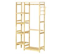HOMCOM Perchero Burro de Bambú de Pie con Estantería de 4 Niveles con Barra Estante Inferior y Colgador Lateral 90x30x155 cm Natural Aosom España