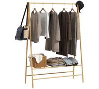HOMCOM Perchero con estantes, ganchos, barra de bambú madera natural | Perchero, perchero, para dormitorio, exposiciones, lavandería