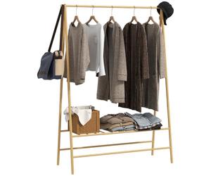 HOMCOM Perchero con estantes, ganchos, barra de bambú madera natural | Perchero, perchero, para dormitorio, exposiciones, lavandería