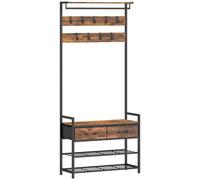 HOMCOM Perchero con ganchos, banco para zapatos, organizador industrial de entrada, estructura de acero, Marrón rústico Aosom España