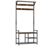 HOMCOM Perchero con Zapatero Perchero de Entrada Recibidor con 3 Estantes 9 Ganchos Patas Ajustables Estilo Industrial para Pasillo Dormitorio 84x34,5x180 cm Color Negro Marrón