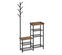 HOMCOM Perchero con Zapatero Industrial 5 Estantes 6 Ganchos para Bolsos Ropa 92.5x28.2x182 cm Marrón Rústico Aosom España