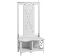 HOMCOM Perchero con Zapatero de Madera Perchero con Banco Incluye 2 Estantes y 3 Ganchos para Colgar Ropas Bolsos para Recibidor Entrada Pasillo 80,5x40x168 cm Blanco White 80.5x40x168cm