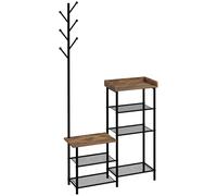 HOMCOM Perchero con Zapatero Industrial 5 Estantes 6 Ganchos para Bolsos Ropa 92.5x28.2x182 cm Marrón Rústico Aosom España