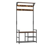 HOMCOM Perchero con Zapatero Perchero de Entrada Recibidor con 3 Estantes 9 Ganchos Patas Ajustables Estilo Industrial para Pasillo Dormitorio 84x34,5x180 cm Color Negro Marrón