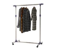 HOMCOM-Perchero de Acero inoxidable, con 4 ruedas, Alto y Largo, regulador, Colgador, Ropa