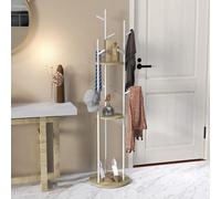 HOMCOM Perchero de Pie Mueble de Entrada en Acero con 9 Ganchos y 2 Estantes Redondos Ø 40 x 167 cm Natural y Blanco