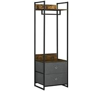 HOMCOM Perchero de Metal, Organizador Armario Colgador Ropa con 2 Cajones de Almacenamiento de Tela, Armario Individual para Dormitorio, Pasillo, Marrón Rústico y Gris
