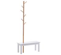 HOMCOM Perchero de Pie con Banco Moderno Tipo Árbol 6 Ganchos para Ropa Bolsa en Pasillo Entrada de Bambú y MDF 80x30x180cm Aosom España