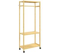 HOMCOM Perchero de pie con barra, estantes y 4 ruedas en bambú, 70x35x175 cm, madera natural Aosom España