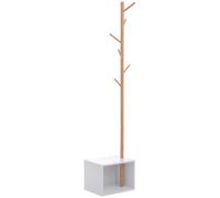 HomCom Perchero de pie tipo árbol con zapatero y 6 ganchos, banco con almacenamiento bambú y MDF