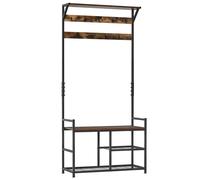 HOMCOM Perchero de Pie con Zapatero Perchero de Entrada con 3 Estantes 9 Ganchos Patas Ajustables 84x34,5x180 cm Negro Marrón Aosom España