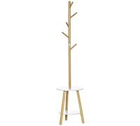 HOMCOM Perchero de Pie de Bambú 2 en 1 5 Ganchos 39,5x39,5x171 cm Natural