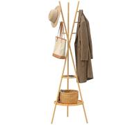 HOMCOM Perchero de Pie de Bambú, Perchero para Ropa con 2 Estantes y 9 Ganchos, Diseño Elegante, para Colgar Bolsas, Sombreros, en Pasillo, Entrada, Dormitorio, 58,5x58,5x176 cm, Natural Madera Natura