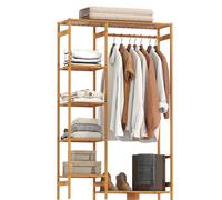 HOMCOM Perchero de Pie de Bambú Perchero para Ropa con Estantes de Almacenamiento y Varilla Colgante 90x30x145 cm Natural Aosom España